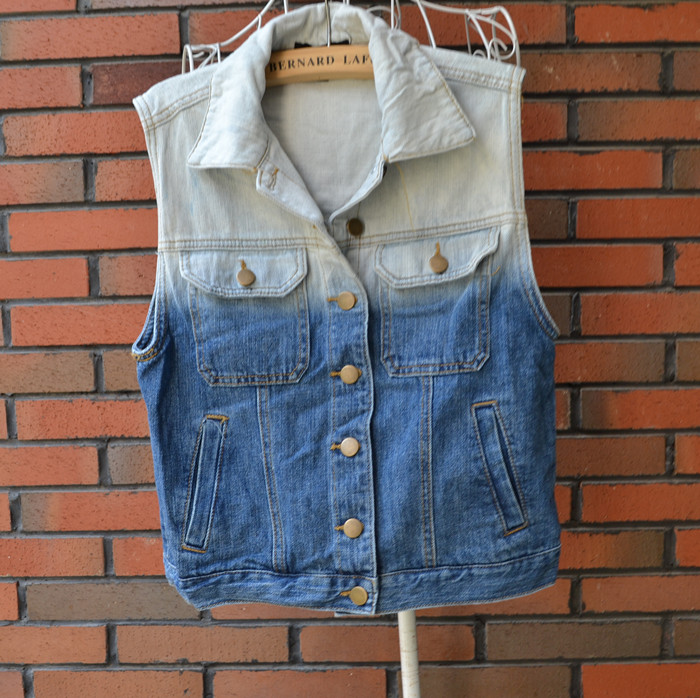 Fashion water wash gradient color tie-dyeing denim sleeveless outerwear denim vest waistcoat free shipping