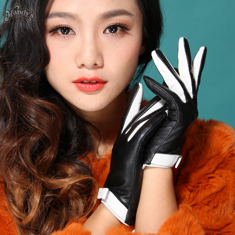 Fashion white color classic women's sheepskin gloves genuine leather fashion gloves