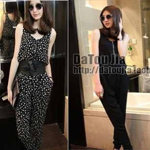 Fashion wind 2012 vintage zipper vest design jumpsuit fashion polka dot jumpsuit