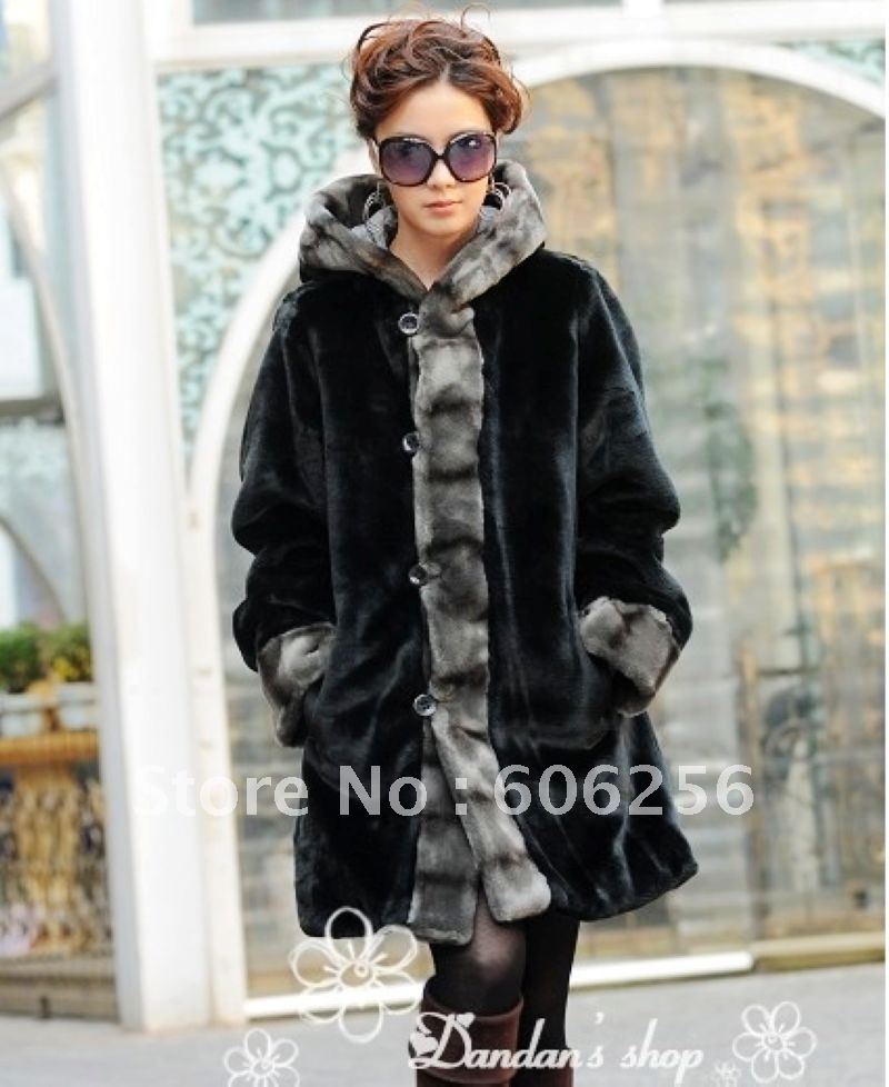 fashion winter coat female Both sides of the wear hooded overcoat, fur coat