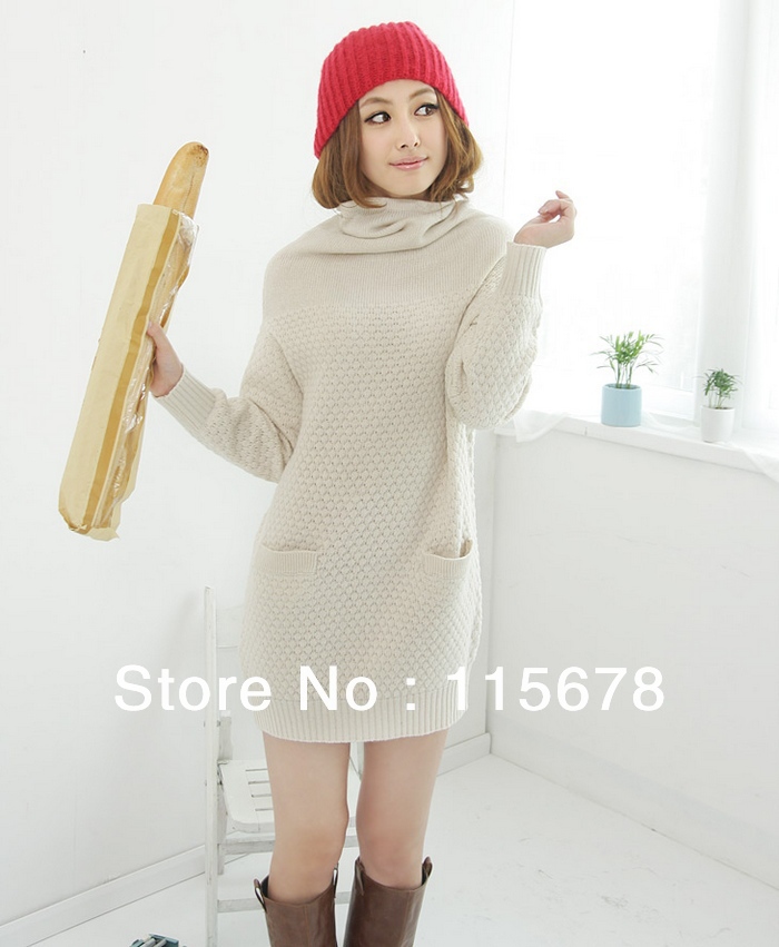 Fashion winter Long Sleeve High Collar Knitted Sweater women 5 colors Free shipping