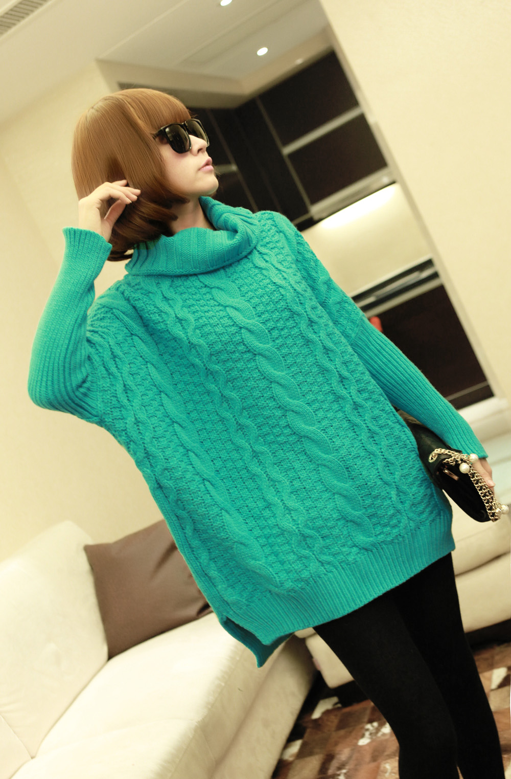 Fashion winter loose large-panel turtleneck thread long design female sweater yarn sweater w478p78