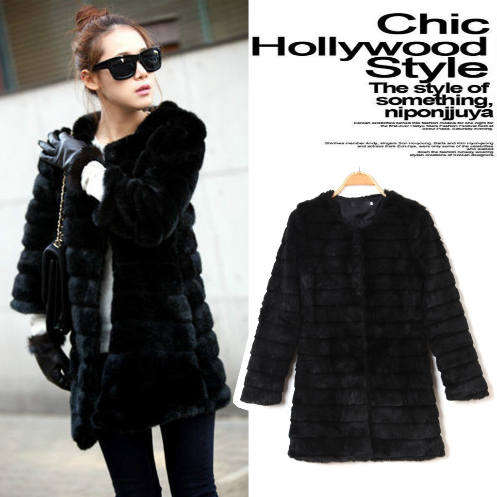 Fashion winter the trend of women advanced faux medium-long overcoat o-neck fur coat GB1726