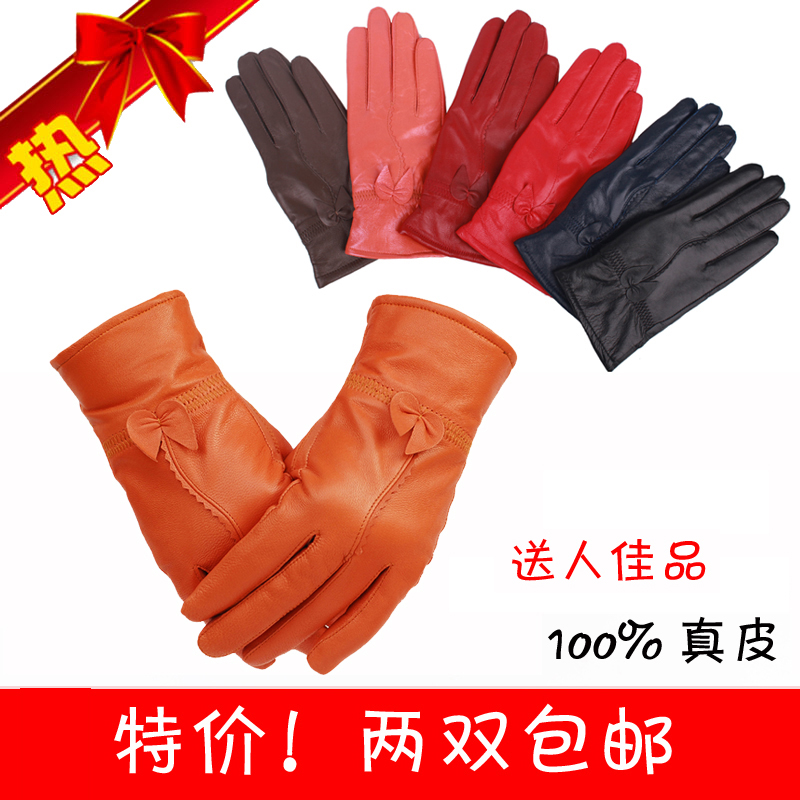 Fashion winter thermal sheepskin bow women's suede genuine leather gloves 018 Free Shipping