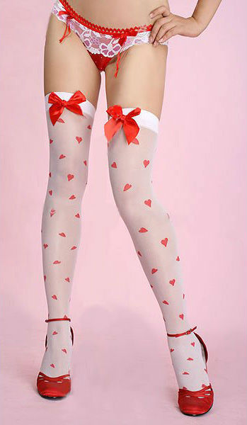 Fashion woman socks White Brand New Sexy cute Stocking with Red bow Red heart free shipping