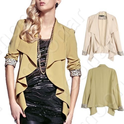 Fashion Women Casual Falbala Collar Tops Blouse Outwear Coat Wraps Jackets 2 Color for u E0861