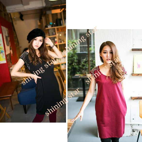 Fashion Women Casual Summer Sleeveless Dress Rivet Decor Pocket Loose Dress Black/ Red/ Gray S11201