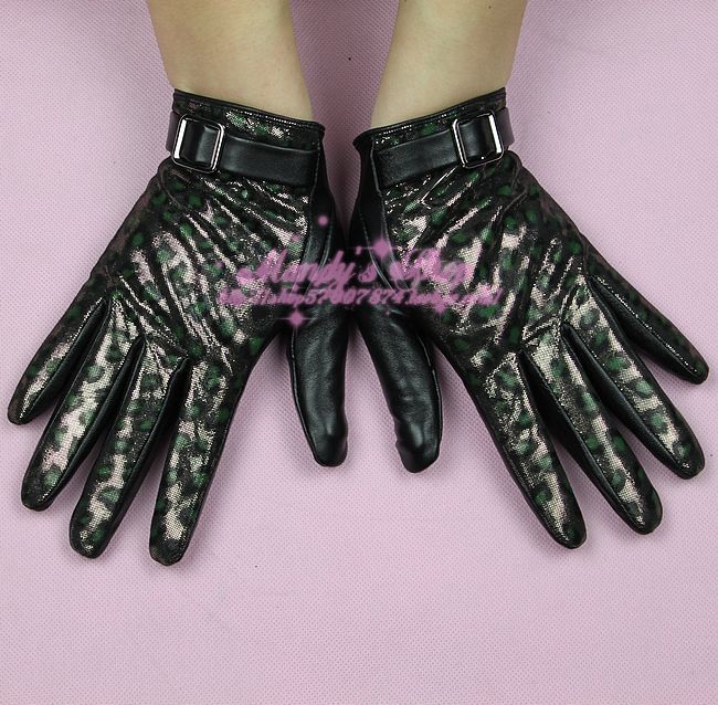 Fashion women genuine leather gloves sheepskin gloves female leopard print short design autumn winter thermal