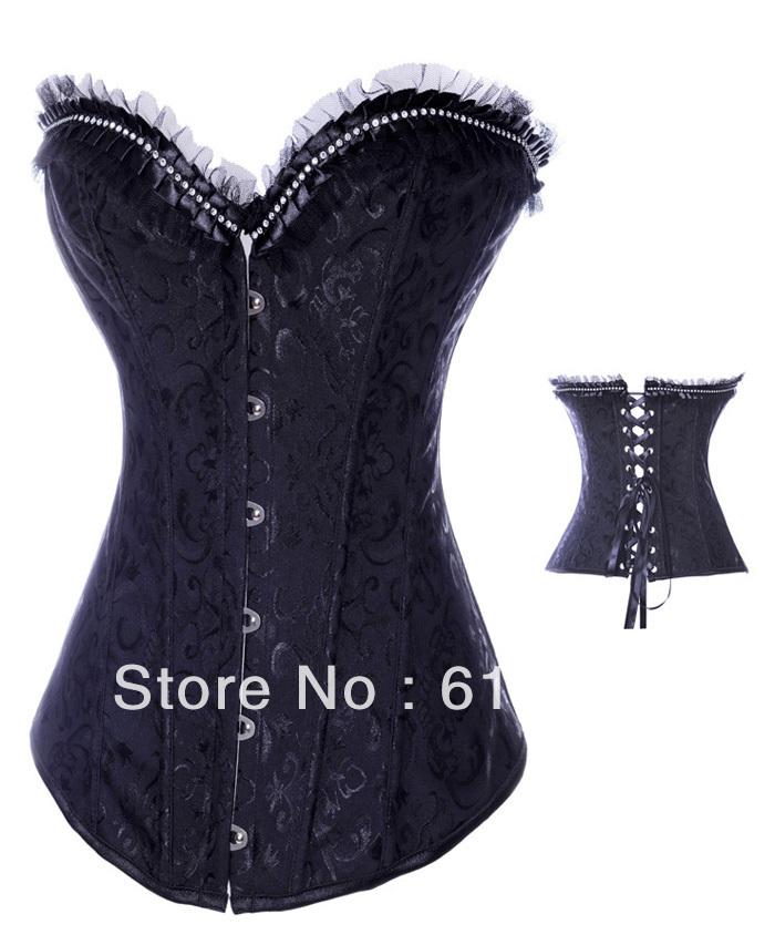 Fashion Women intimates Gothic Brocade Diamond Embellish Corset black 2801