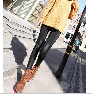 fashion women jeans 2013 women's d420b faux leather patchwork trousers ankle length trousers legging