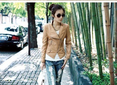 Fashion Women pu leather jacket trendy Zip Slim trun down collar Jacket Coat top grade PU leather S M L XL  drop shipping