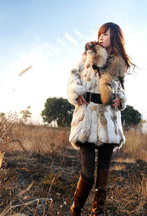 fashion women rabbit fur coat hooded overcoat coats jacket jackets garment clothes