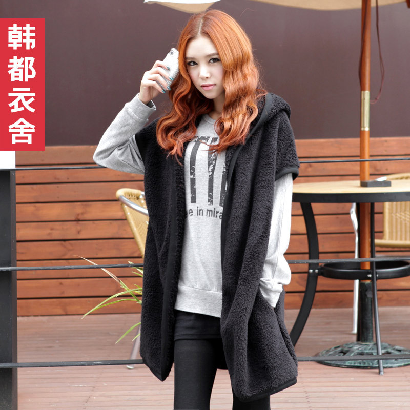 FASHION women's 2012 long design solid color plush vest gq0690 Free shipping