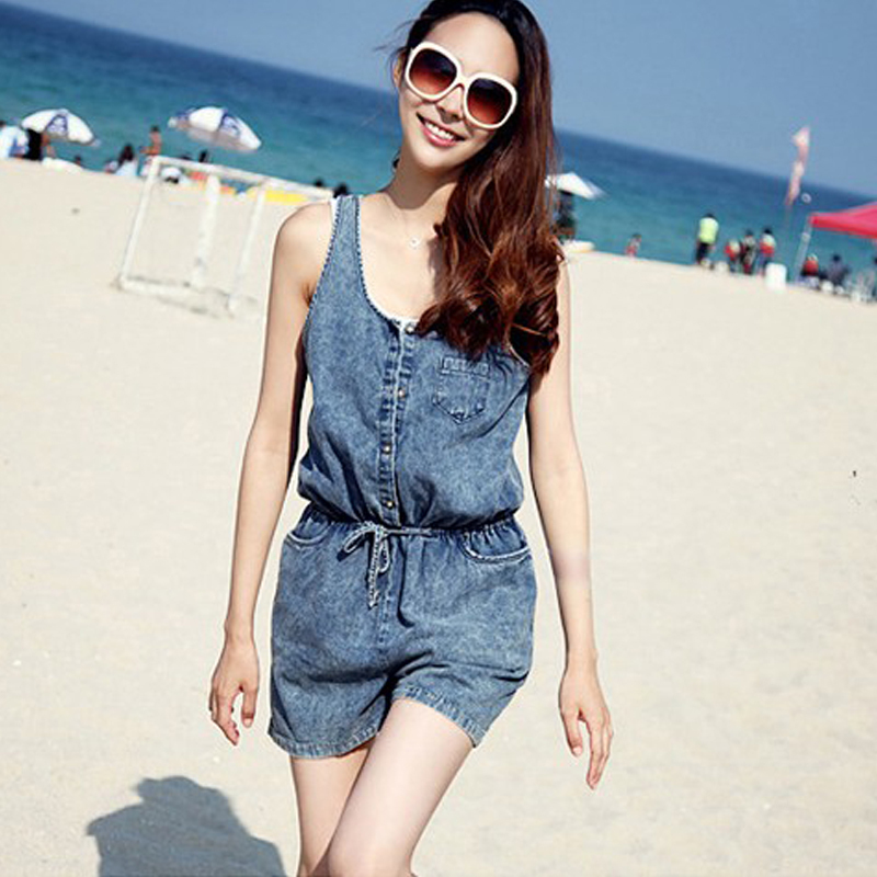 Fashion women's 2013 one piece denim shorts slim waist denim shorts suspenders jumpsuit