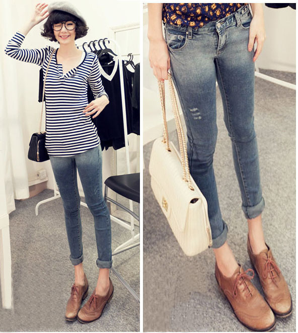 Fashion women's 2013 spring gradient distrressed slim denim skinny pants pencil pants tights mushroom