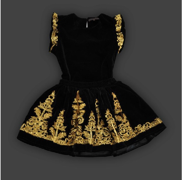 Fashion women's 2013 velvet 2 piece set noble embroidery gold flower half-skirt skirt set