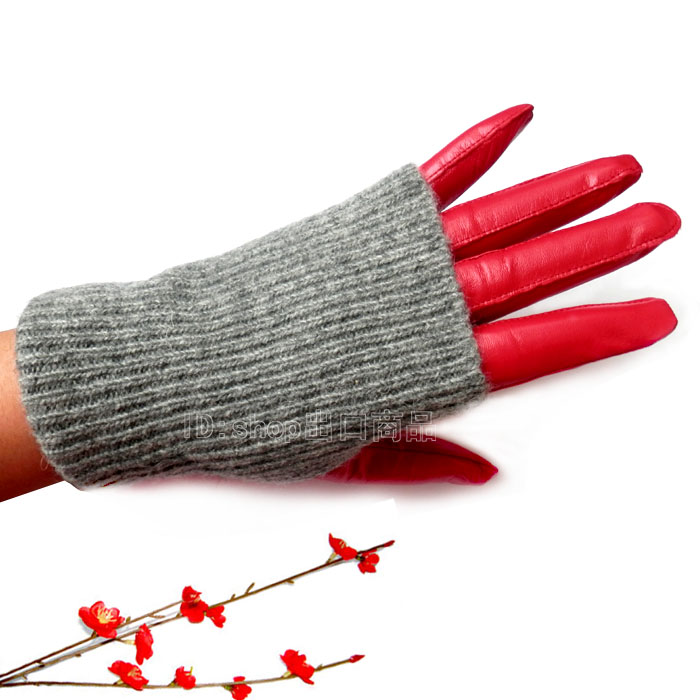 Fashion women's autumn and winter wool suede gloves genuine leather long short design dual thermal