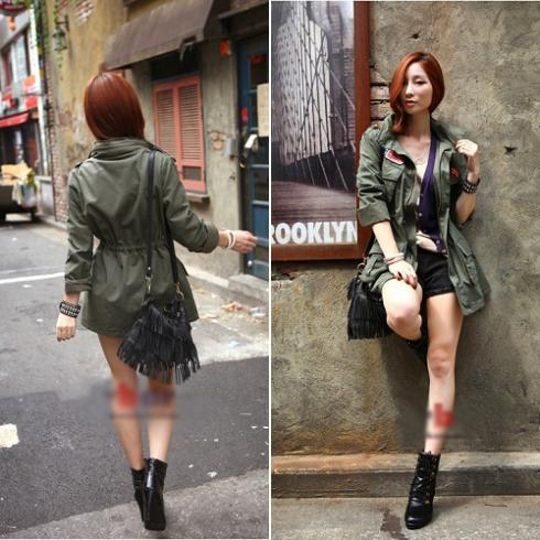 Fashion Women's Casual Zip Up Jacket Parka Hooded Military Coat Army Freen WT4444 [30828|01|01]