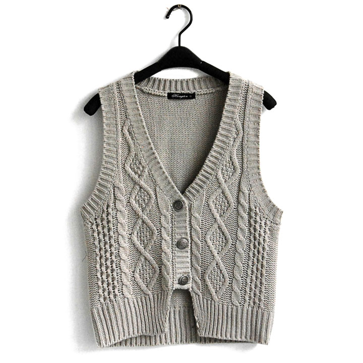 Fashion women's fashion cardigan sweater vest knitting twist yarn vest