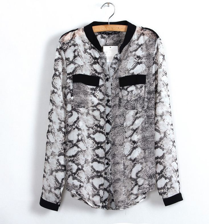 Fashion Women's Floral Print Pattern Chiffon Blouses Casual Puff Long Sleeve Tops Shirt Free Shipping