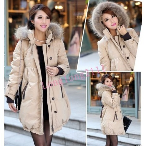 Fashion Women's Fur Hooded Warm Winter Down Jacket Belted Puffer Long Coats#115