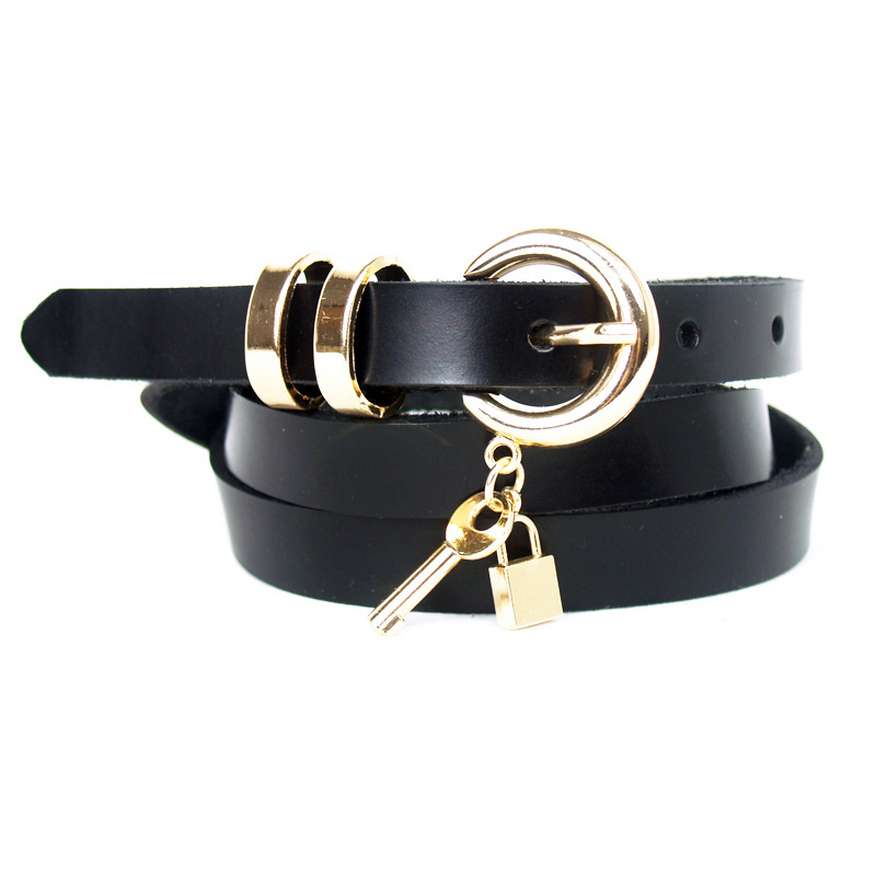 Fashion women's genuine leather strap real leather cowskin pendant all-match tassel decoration waist of trousers belt black