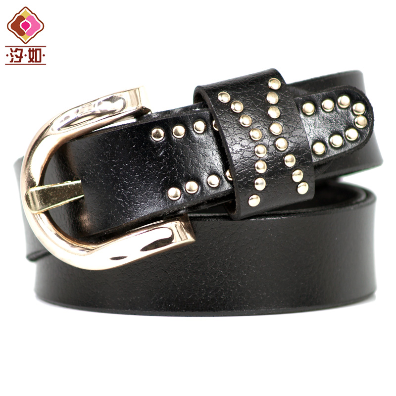 Fashion women's genuine leather strap vintage rivet decoration genuine leather casual pants belt black