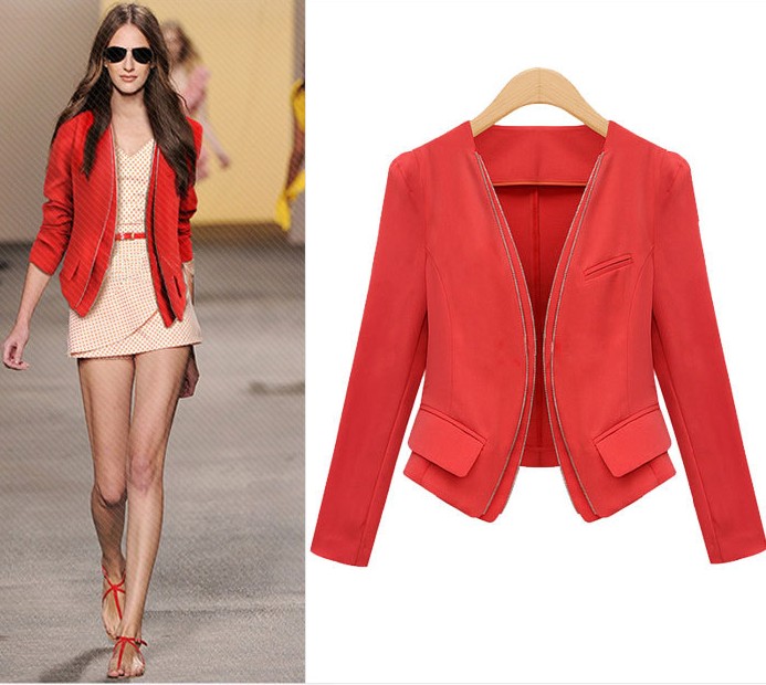 Fashion women's high quality 2013 spring double layer zipper slim waist blazer female short jacket