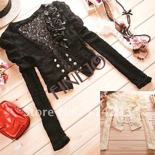 Fashion Women's Hollow Out Lace Shrug Short Blouse Top Jacket Coat Outwear  free shipping 7852