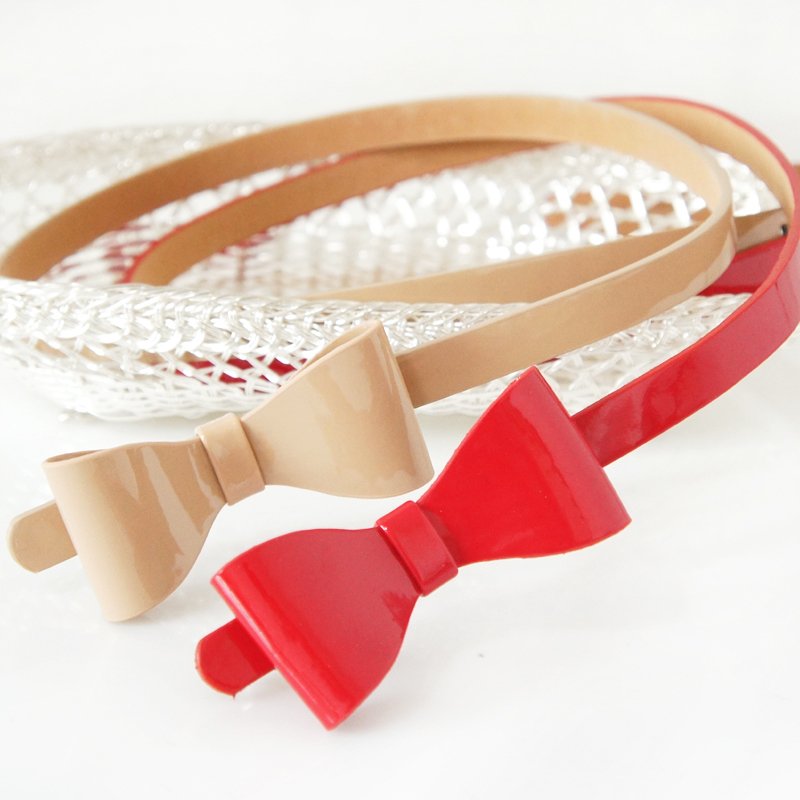 Fashion women's japanned leather bow thin belt strap Women all-match yx46