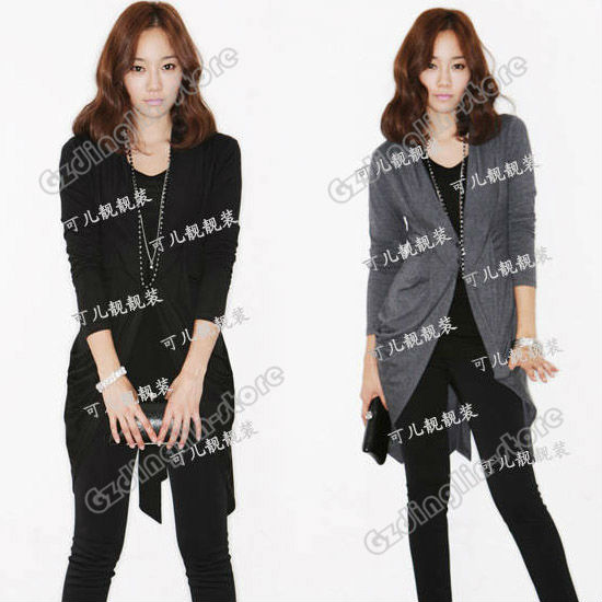 Fashion Women's Ladies Long Sleeve Cotton Casual Single-Breasted Cardigan Jacket Coat Black Gray Size M L Free Shipping 0667