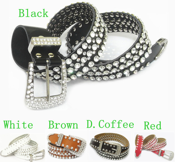 Fashion Women's Lady genuine leather Pin Buckle Crystal rhinestone belt waist belt