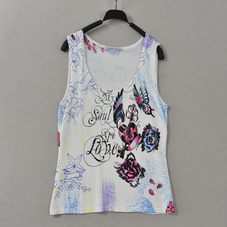 Fashion women's new arrival print sweater sleeveless basic shirt vest s068