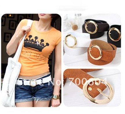 Fashion Women's O-Shape Pin Buckle Faux Leather Belt Ladies' Jeans belt 5 pcs MOQ mix colors wholesale