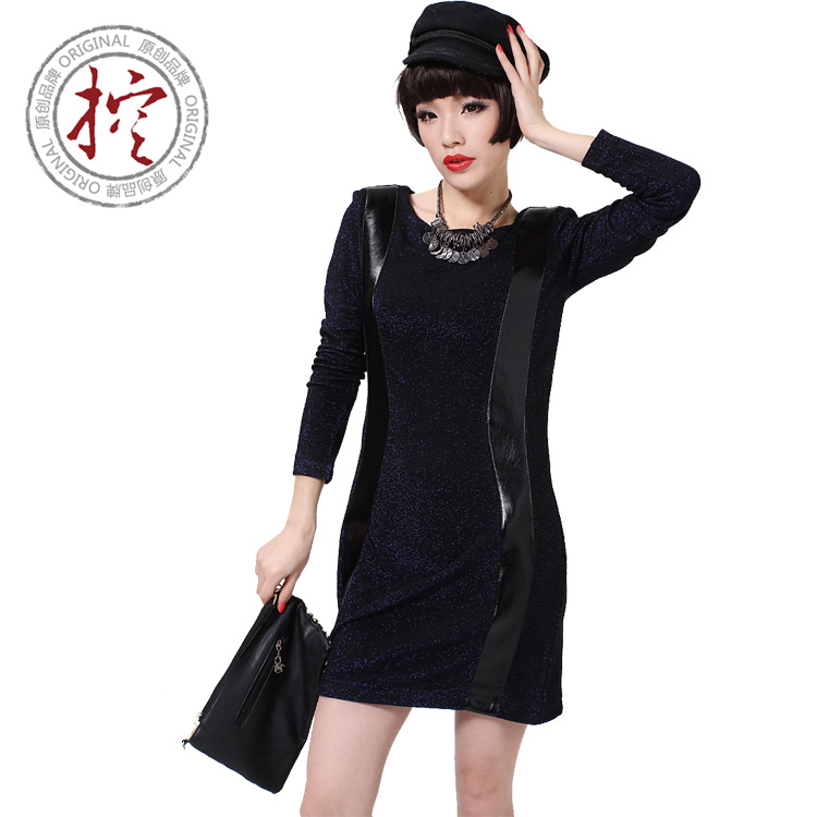 Fashion women's patchwork eco-friendly leather metal body slim plastotype short skirt one-piece dress