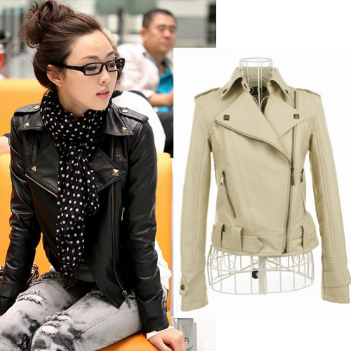 Fashion Women's Rivets Casual Jacket Lapel Zipper Punk Leather Short Coat ca1071 [23861|99|01]