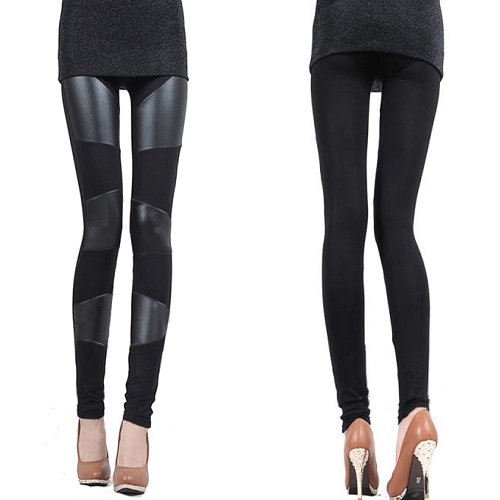 Fashion Women's Sexy Stitching Stretchy Faux Leather Back Tight Leggings Pant 1061 [31732|01|01]