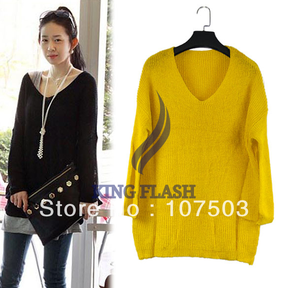 Fashion Women's Sexy V-neck Batwing Knitted Top Jumper Loose Sweater Pullover Free Shipping 7410