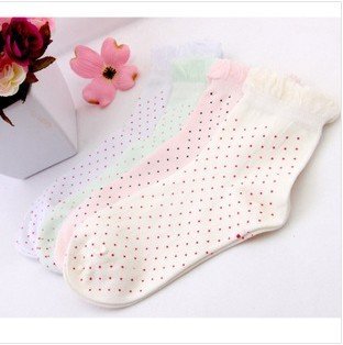 Fashion  Women's  Short Socks /Cute Small Spots Style/Breathable Cotton Socks/ Lace Bordered/Wholesale EMS Free