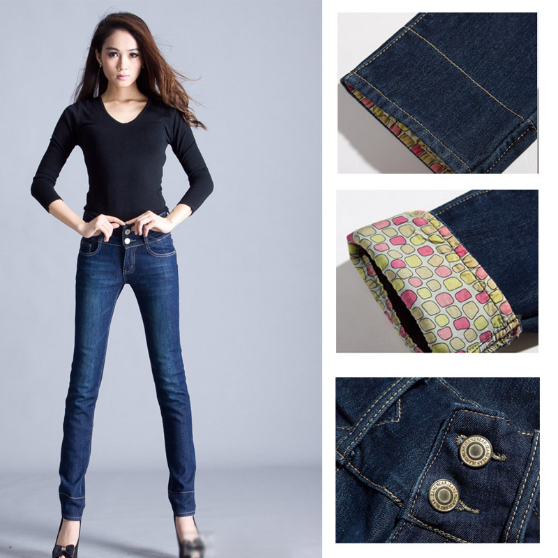 Fashion women's skinny thick high-waist leisure jeans plus velvet, long pants for the women, free shipping, W157