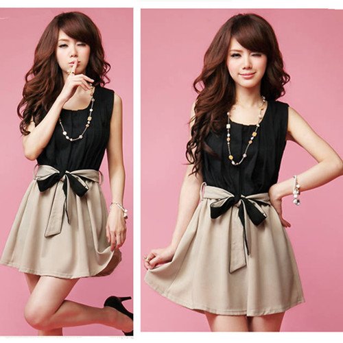 Fashion Women's Sleeveless Chiffon Casual Mini Dress With Belt Bowtie Party Sexy[040541]