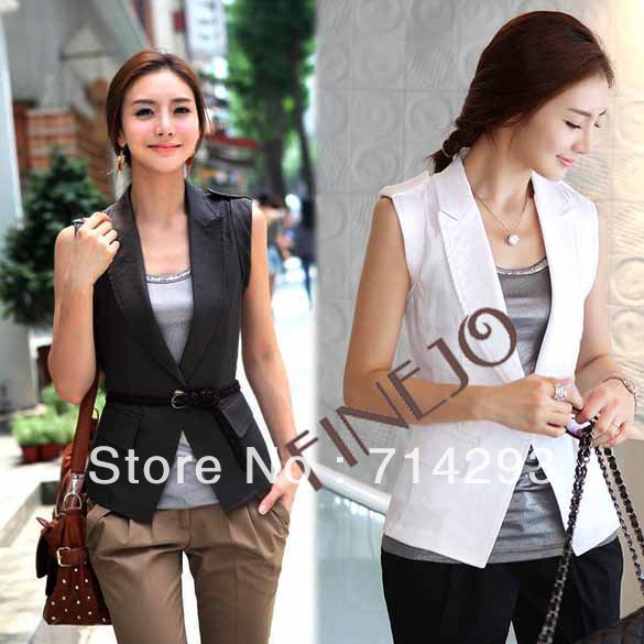 Fashion Women's Slim Casual Weekend Waistcoat Suit Vest Gray/White Free shipping 7568