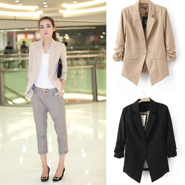 Fashion Women's Slim One Button Asymmetric Tunic Folded Sleeves BLAZER Jacket Suit Outwear Coat #  L034135