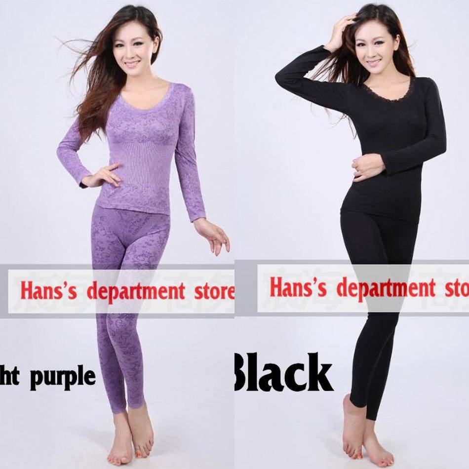 Fashion Women's Thermal Underwear Sets Modal Seamless Body Shaped Sexy Costumes Long Johns for Women Black Purple Free Shipping