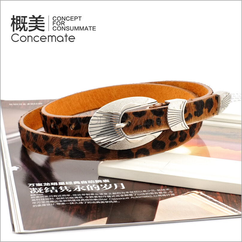 Fashion women's thin belt horsehair leopard print genuine leather strap personalized female c063