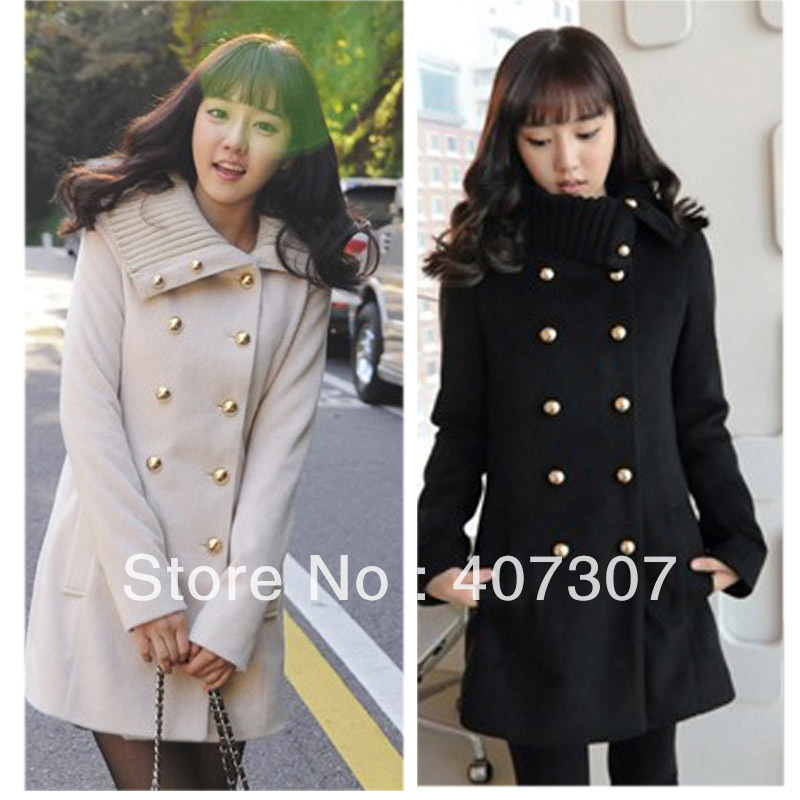 Fashion Women's Trench Coat Winter Outerwear Long Slim Double Breasted Beige/Black ,Free shipping Dropshipping Wholesale