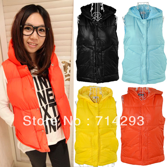 Fashion Women's Waistcoat Slim Vest Thickened Hoodie Coat Jacket 4 colors free shipping 9094