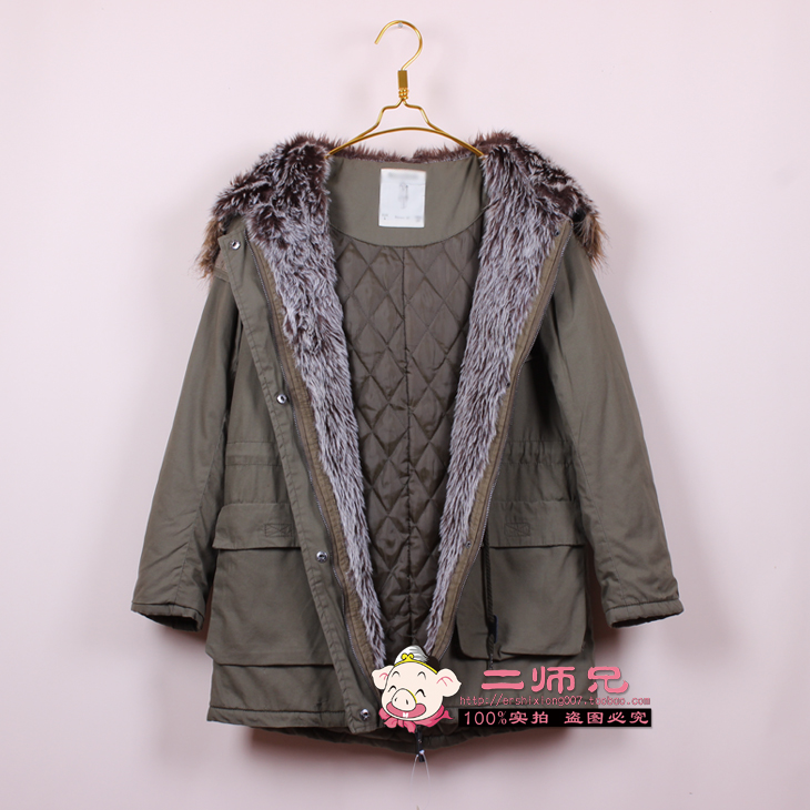 Fashion women's with a hood fur collar olive drawstring wadded jacket outerwear cotton-padded jacket