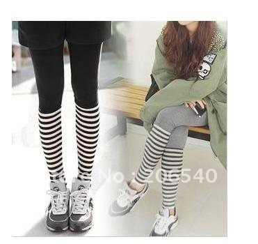 Fashion Women's Zebra Stripes Stitching Leggings Pantyhose Pants Tights