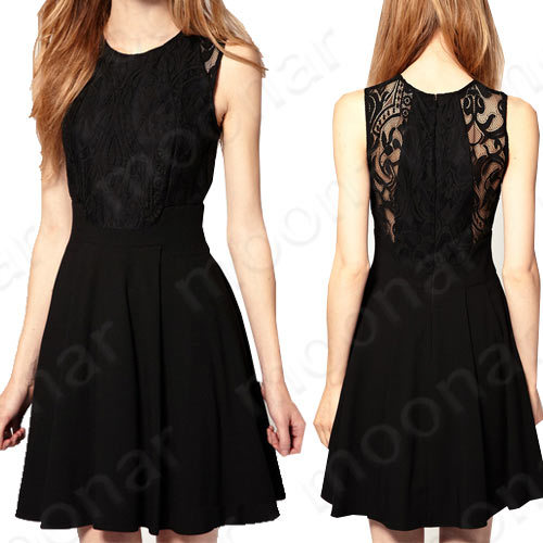 Fashion Women Slim Black Sleeveless Hollow out Bud Silk Perspective Lace Skirt Casual Sexy Nightclub Dress Fress Shipping E0772